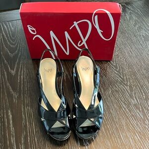 IMPO Women’s Black Patent Wedge Sandals - Size 9.5M
